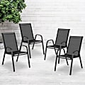 Flash Furniture Brazos Series Outdoor Stack Chairs, Black, Pack Of 4 Chairs 1 thumbnail image