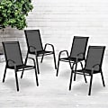 Flash Furniture Brazos Series Outdoor Stack Chairs, Black, Pack Of 4 Chairs