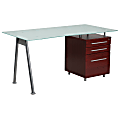 Flash Furniture Contemporary Glass Computer Desk with 3-Drawer Pedestal, Frost/Mahogany 1 thumbnail image