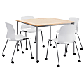 KFI Studios Dailey Square Dining Set With Caster Chairs, Natural/Silver/White