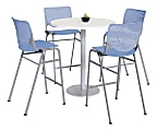 KFI Studios KOOL Round Pedestal Table With 4 Stacking Chairs, 41"H x 36"D, Designer White/Peri Blue