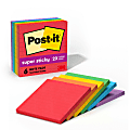 Post-it Super Sticky Notes, 4 in x 4 in, 6 Pads, 90 Sheets/Pad, 2x the Sticking Power, Playful Primaries Colors, Lined