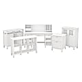 Bush Furniture Broadview 60"W Desk With Shelves, Console Table, Bar Cabinet And Storage, Pure White, Standard Delivery