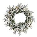 Nearly Natural Flocked Artificial Christmas Wreath With 50 LED Lights, 24” x 5”, Green