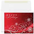 Custom Full-Color Holiday Cards With Envelopes, 7" x 5", Scarlet Swirls, Box Of 25 Cards/Envelopes