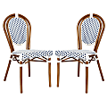 Flash Furniture 2 Pack Lourdes Indoor/Outdoor Commercial Thonet Bistro Stacking Chair, PE Rattan and Aluminum Frame, White & Navy/Natural Frame 1 thumbnail image