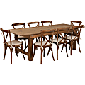 Flash Furniture HERCULES Series Folding Farm Table with 8 Cross Back Chairs and Cushions, 30"H x 40"W x 96"D, Antique Rustic