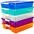 Storex Stackable Craft Boxes, Small Size, 3" x 14" x 14", Assorted Bright, Carton Of 5 1 thumbnail image