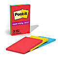 Post-it Super Sticky Notes, 4" x 6", Playful Primaries Collection, Lined, Pack Of 3 Pads