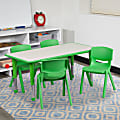 Flash Furniture Rectangular Plastic Height-Adjustable Activity Table Set With 4 Chairs, 23-1/2"H x 23-5/8"W x 47-1/4"D, Green 1 thumbnail image