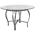 Flash Furniture Round Glass Dining Table With Bowed Frame, 29-1/2"H x 48"W x 48"D, Clear/Silver