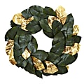 Nearly Natural Polyester Golden Leaf Magnolia Wreath, 22", Gold/Green 1 thumbnail image