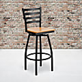 Flash Furniture Metal/Wood Swivel Barstool With Ladder Back, Natural/Black