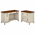 Bush Furniture Fairview Computer Desk With 2 Drawer Lateral File Cabinet, Antique White/Tea Maple, Standard Delivery