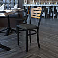 Flash Furniture Slat-Back Metal/Vinyl Restaurant Accent Chair, Black/Natural/Black