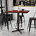 Flash Furniture Laminate Square Table Top With Bar-Height Table Base And Foot Ring, 43-1/8"H x 42"W x 42"D, Mahogany/Black