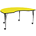 Flash Furniture Mobile Height Adjustable HP Laminate Kidney Activity Table, 30-1/2”H x 48''W x 96''L, Yellow