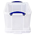 Really Useful Box® Plastic Storage Container With Built-In Handles And Snap Lid, 32 Liters, 19" x 14" x 12", Clear