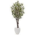 Nearly Natural 5' Artificial Olive Tree With Oval Planter, Green/White
