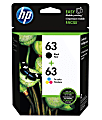 HP 63 Black And Tri-Color Ink Cartridges, Pack Of 2, L0R46AN