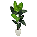 Nearly Natural Traveler's Palm 66”H Artificial Plant With Planter, 66”H x 30”W x 25”D, Green/White 1 thumbnail image