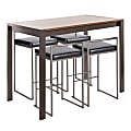 LumiSource Fuji Industrial Counter-Height Dining Table With 4 Stools, Antique Metal/Walnut/Black