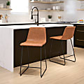 Flash Furniture LeatherSoft™ Faux Leather Counter-Height Bar Stools, Light Brown, Set Of 2 Stools