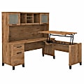 Bush® Furniture Somerset 72"W 3-Position Sit-to-Stand L-Shaped Desk With Hutch, Fresh Walnut, Standard Delivery