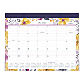 Cambridge® Whimsical Academic Monthly Desk Pad Calendar, 21-3/4" x 17", Black/Purple/White, July 2020 To June 2021, D1403-704A