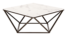 Zuo Modern Tintern Composite Stone And Steel Square Coffee Table, 16-1/2”H x 36”W x 36”D, White/Antique Bronze
