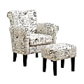 Monarch Specialties Vintage French Fabric Accent Chair And Ottoman Set, Off-White/Black