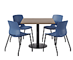 KFI Studios Proof Cafe Pedestal Table With Imme Chairs, Square, 29”H x 42”W x 42”W, Studio Teak Top/Black Base/Navy Chairs