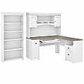 Bush Business Furniture Fairview 60"W L-Shaped Corner Desk With Hutch And 5-Shelf Bookcase, Shiplap Gray/Pure White, Standard Delivery