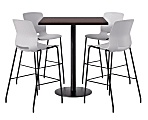 KFI Studios Proof Bistro Square Pedestal Table With Imme Bar Stools, Includes 4 Stools, 43-1/2”H x 42”W x 42”D, Cafelle Top/Black Base/Light Gray Chairs