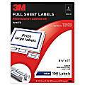 3M™ White Inkjet Permanent Full-Sheet Labels, 8 1/2" x 11", Pack Of 100 1 thumbnail image