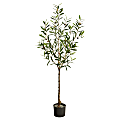 Nearly Natural Olive Tree 60”H Artificial Plant With Planter, 60”H x 19”W x 14”D, Green/Black