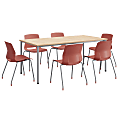 KFI Studios Dailey Table Set With 6 Poly Chairs, Natural/Silver Table/Coral Chairs