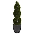 Nearly Natural Double Pond Cypress Spiral Topiary 60”H Artificial UV Resistant Indoor/Outdoor Tree With Planter, 60”H x 18”W x 11”D, Green