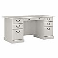 Bush Furniture Saratoga Executive Desk With Drawers, Linen White Oak, Standard Delivery