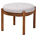 Baxton Studio Iliana Japandi Ottoman Footstool, 15-7/16”H x 19-1/2”W x 19-1/2”D, Grayish Beige/Walnut Brown