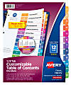 Avery® Ready Index® 1-12 Tab Binder Dividers With Customizable Table Of Contents, 8-1/2" x 11", 12 Tab, White/Multicolor, Pack Of 3 Sets