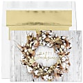 Custom Embellished Thanksgiving Holiday Cards And Foil Envelopes, 7-7/8" x 5-5/8", Rustic Autumn Wreath, Box Of 25 Cards