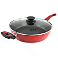 Oster Claybon Aluminum Nonstick Sauté Pan With Lid, 3.8 Qt, Speckled Red