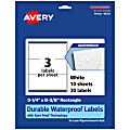 Avery® Waterproof Permanent Labels With Sure Feed®, 94251-WMF10, Rectangle, 3-1/4" x 8-3/8", White, Pack Of 30