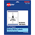 Avery® Permanent Labels With Sure Feed®, 94100-WMP50, Square, 4" x 4", White, Pack Of 200 1 thumbnail image