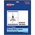Avery® Permanent Labels With Sure Feed®, 94100-WMP50, Square, 4" x 4", White, Pack Of 200