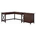 Bush Business Furniture Key West 60"W L-Shaped Corner Desk With Lateral File Cabinet, Bing Cherry, Standard Delivery