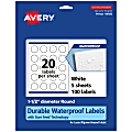 Avery® Waterproof Permanent Labels With Sure Feed®, 94506-WMF5, Round, 1-1/2" Diameter, White, Pack Of 100