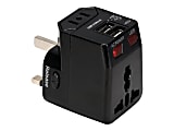 QVS Premium World Travel Power Adaptor with Surge Protection & 2.1A Dual-USB Charger - Power adapter - 3 output connectors (USB, power) - black 1 thumbnail image