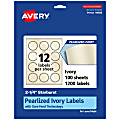 Avery® Pearlized Permanent Labels With Sure Feed®, 94608-PIP100, Starburst, 2-1/4", Ivory, Pack Of 1,200 Labels